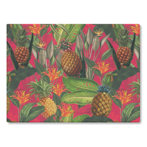 Tropical Pineapple Jungle Pink - glass chopping board by Uta Naumann