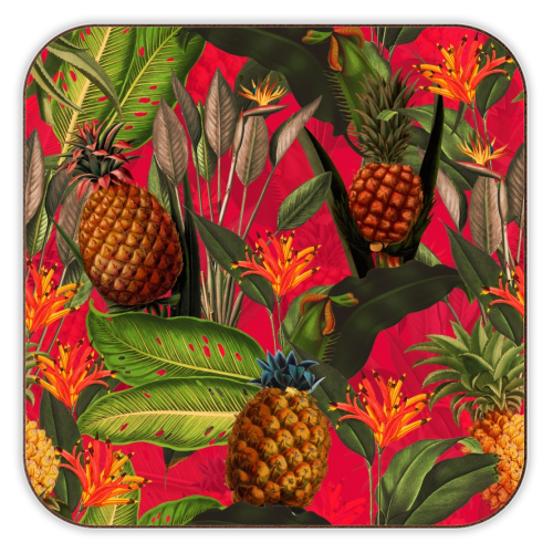 Tropical Pineapple Jungle Pink - personalised beer coaster by Uta Naumann