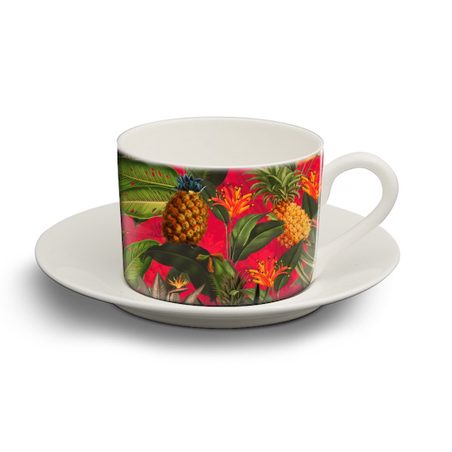 Tropical Pineapple Jungle Pink - personalised cup and saucer by Uta Naumann
