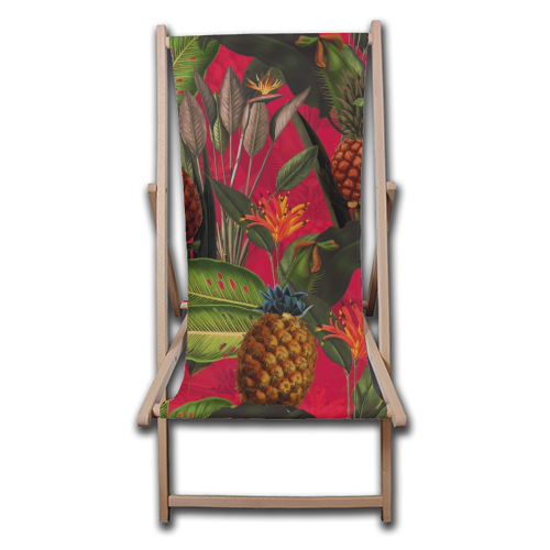 Tropical Pineapple Jungle Pink - canvas deck chair by Uta Naumann