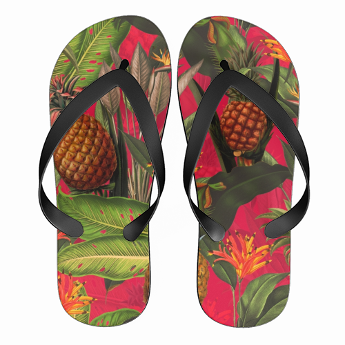 Tropical Pineapple Jungle Pink - funny flip flops by Uta Naumann