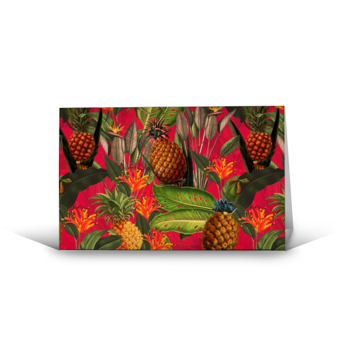 Tropical Pineapple Jungle Pink - funny greeting card by Uta Naumann