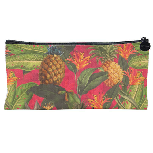 Tropical Pineapple Jungle Pink - flat pencil case by Uta Naumann