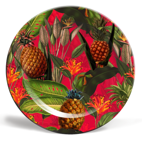 Tropical Pineapple Jungle Pink - ceramic dinner plate by Uta Naumann