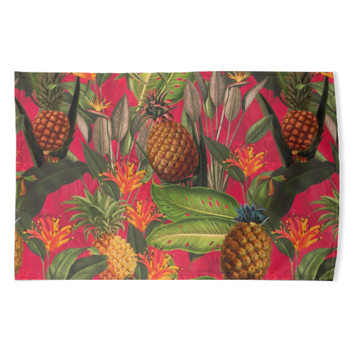 Tropical Pineapple Jungle Pink - funny tea towel by Uta Naumann