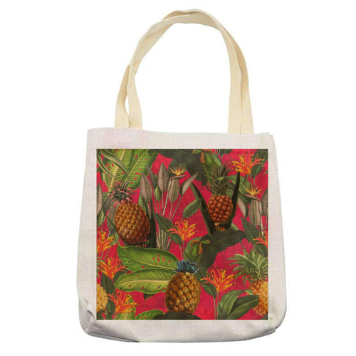 Tropical Pineapple Jungle Pink - printed tote bag by Uta Naumann