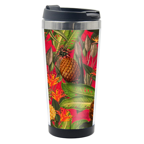 Tropical Pineapple Jungle Pink - photo water bottle by Uta Naumann