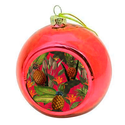 Tropical Pineapple Jungle Pink - colourful christmas bauble by Uta Naumann