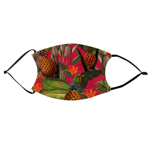 Tropical Pineapple Jungle Pink - face cover mask by Uta Naumann