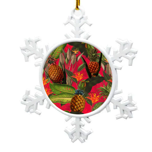 Tropical Pineapple Jungle Pink - snowflake decoration by Uta Naumann