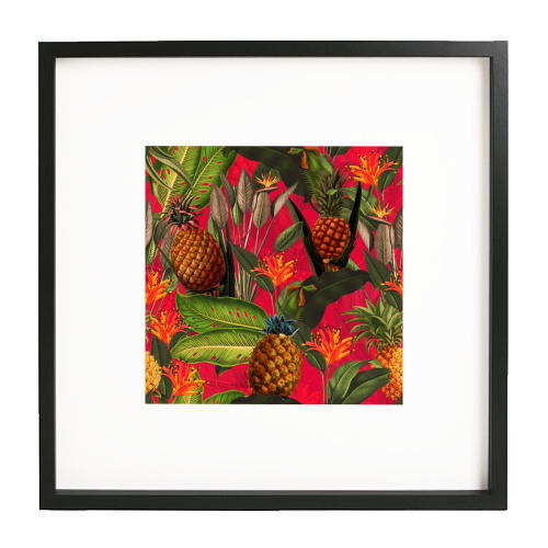 Tropical Pineapple Jungle Pink - white/black framed print by Uta Naumann