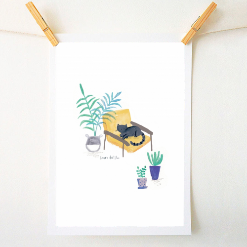 black cat in yellow chair scandi interior - A1 - A4 art print by lauradidthis
