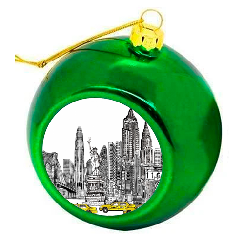 New York City Skyline - colourful christmas bauble by Katie Clement