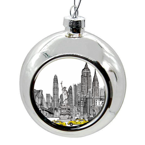 New York City Skyline - colourful christmas bauble by Katie Clement
