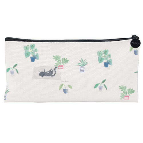 black cat lying on grey scandi rug - flat pencil case by lauradidthis