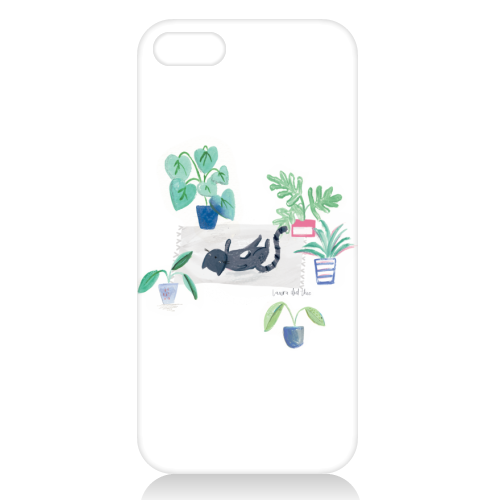 black cat lying on grey scandi rug - unique phone case by lauradidthis