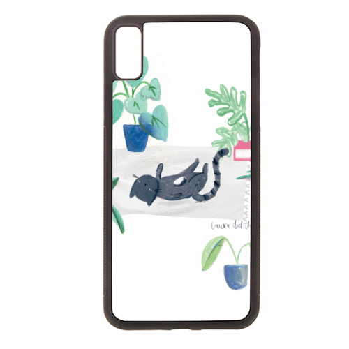 black cat lying on grey scandi rug - stylish phone case by lauradidthis