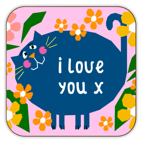I Love You Cat Illustration - personalised beer coaster by Adam Regester