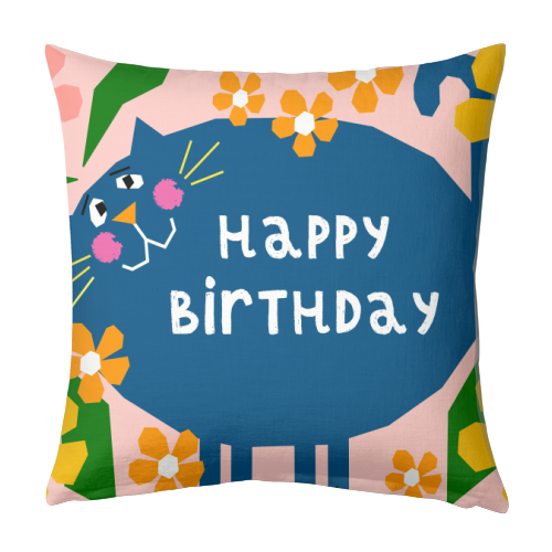 Happy Birthday Cat - designed cushion by Adam Regester