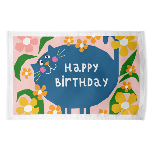 Happy Birthday Cat - funny tea towel by Adam Regester
