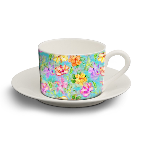 Colorful tropical Hibiscus Flower Jungle - personalised cup and saucer by Uta Naumann