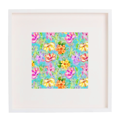 Colorful tropical Hibiscus Flower Jungle - framed poster print by Uta Naumann