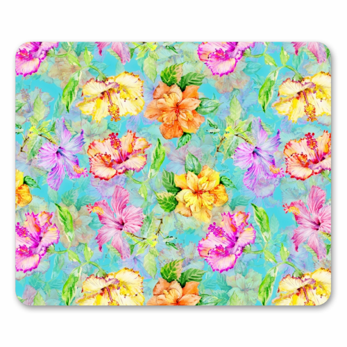 Colorful tropical Hibiscus Flower Jungle - funny mouse mat by Uta Naumann