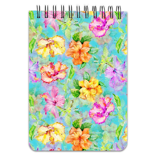 Colorful tropical Hibiscus Flower Jungle - personalised A4, A5, A6 notebook by Uta Naumann