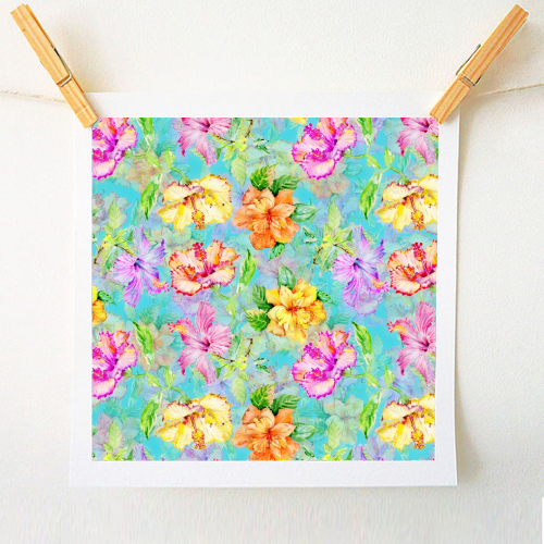 Colorful tropical Hibiscus Flower Jungle - A1 - A4 art print by Uta Naumann