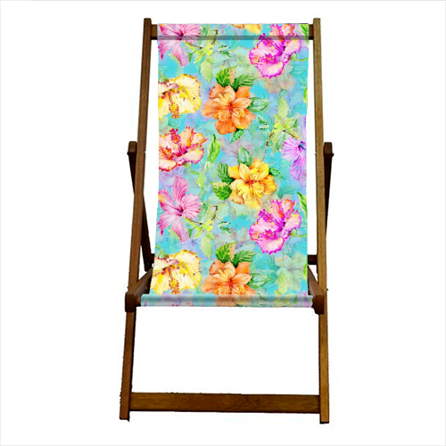 Colorful tropical Hibiscus Flower Jungle - canvas deck chair by Uta Naumann