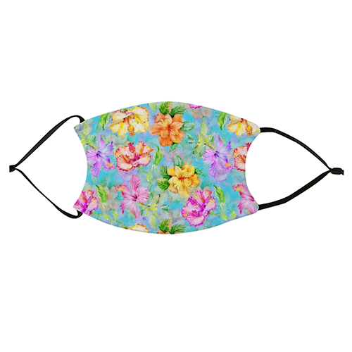 Colorful tropical Hibiscus Flower Jungle - face cover mask by Uta Naumann