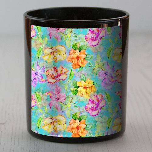 Colorful tropical Hibiscus Flower Jungle - scented candle by Uta Naumann