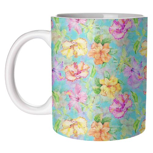 Colorful tropical Hibiscus Flower Jungle - unique mug by Uta Naumann