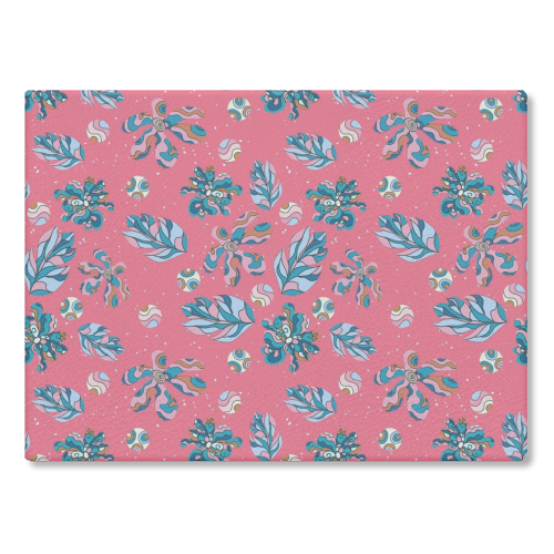 Crazy flowers (pink) - glass chopping board by DejaReve