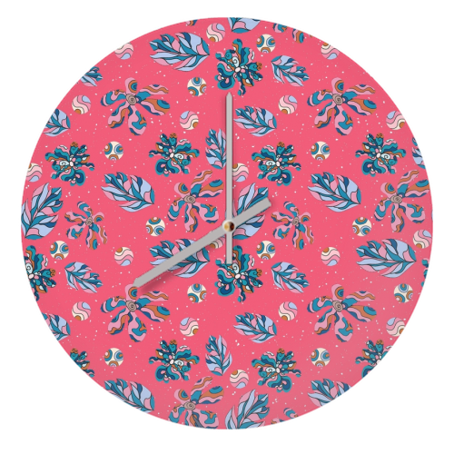 Crazy flowers (pink) - quirky wall clock by DejaReve