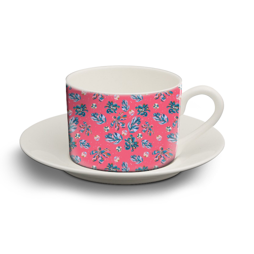 Crazy flowers (pink) - personalised cup and saucer by DejaReve