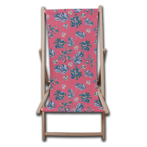 Crazy flowers (pink) - canvas deck chair by DejaReve