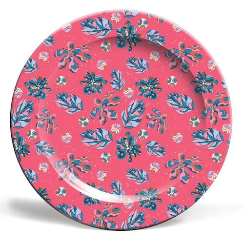 Crazy flowers (pink) - ceramic dinner plate by DejaReve