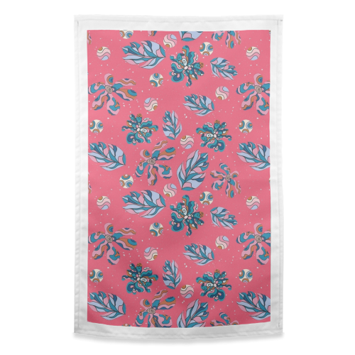 Crazy flowers (pink) - funny tea towel by DejaReve