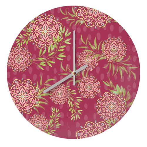 Mandala Flower (dark pink) - quirky wall clock by DejaReve