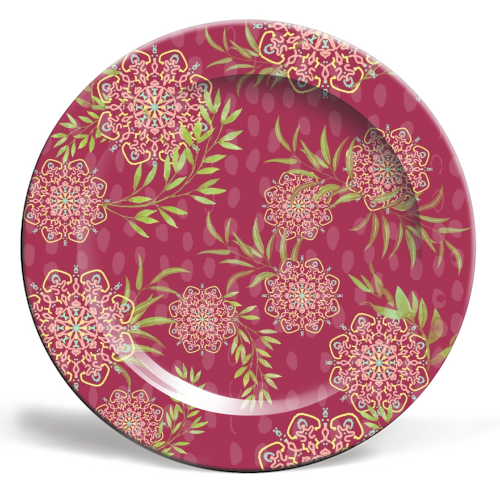 Mandala Flower (dark pink) - ceramic dinner plate by DejaReve