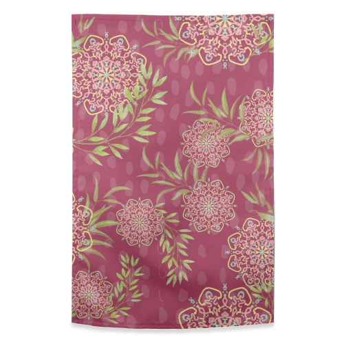 Mandala Flower (dark pink) - funny tea towel by DejaReve