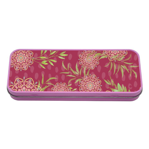 Mandala Flower (dark pink) - tin pencil case by DejaReve