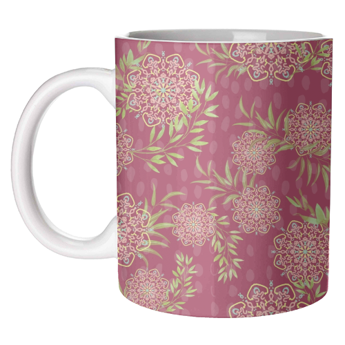 Mandala Flower (dark pink) - unique mug by DejaReve