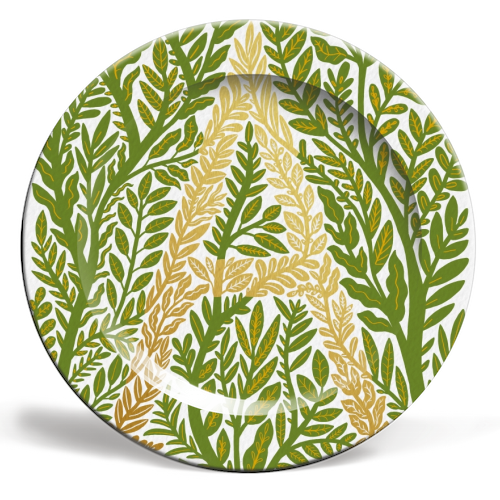 Botanical Metallic A Monogram - ceramic dinner plate by Samantha Dolan
