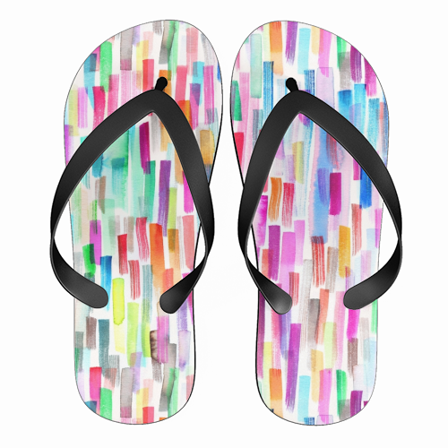 Colorful Brushstrokes White - funny flip flops by Ninola Design