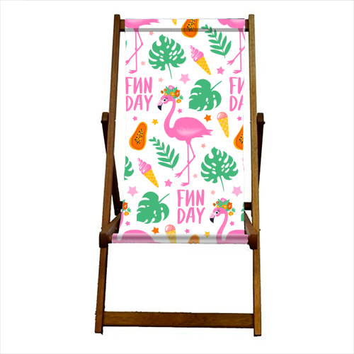 Pink Flamingo Fun Vacation - canvas deck chair by Eunice Buchanan