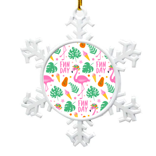Pink Flamingo Fun Vacation - snowflake decoration by Eunice Buchanan