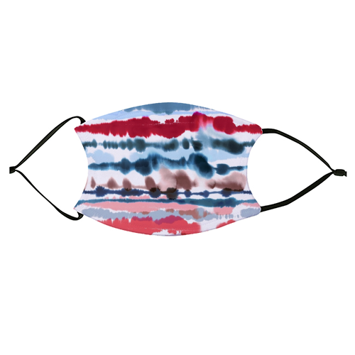 Soft Nautical Watercolor Lines Red - face cover mask by Ninola Design