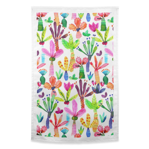 Cute Colorful Palms Garden - funny tea towel by Ninola Design